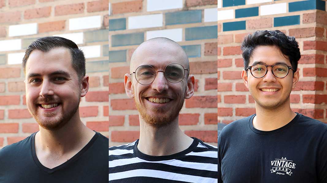 Headshots of Adrian Celaya, Dane Grundvig and Alejandro Diaz